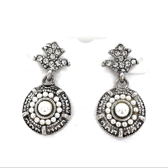 Beautiful Crystal & Pearl Deco Medallion Earrings! - Picture 2 of 5